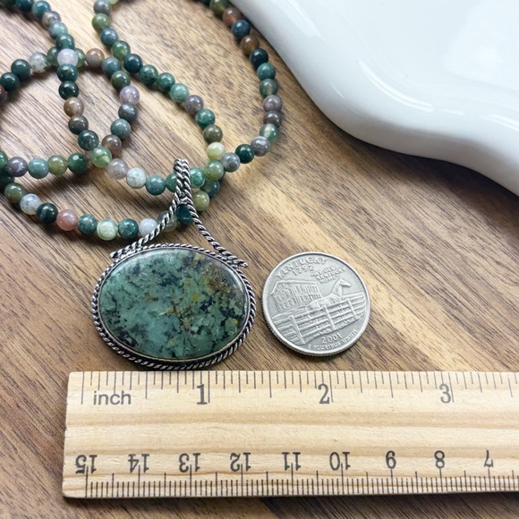 African Turquoise Pendant Necklace Jewelry Set Lot Sterling Silver 925 Overlay - Picture 9 of 10
